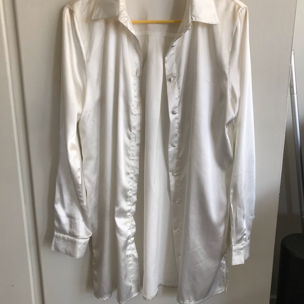 Satin Shirt Mini Dress White